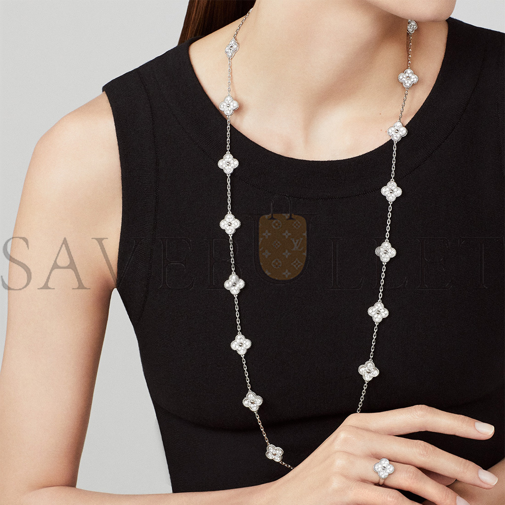 v*n cl*f arpels vintage alhambra long necklace, 20 motifs - white gold, Di*m*nd  vcara43300
